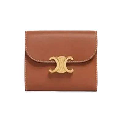 CELINE Small Triomphe Wallet in Shiny Smooth Lambskin "Tan"