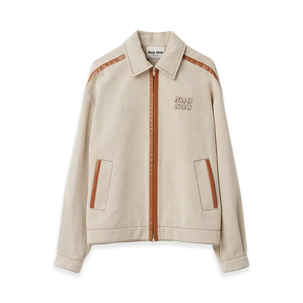 MIU MIU Jacquard Canvas Blouson Jacket "Beige/Cognac"