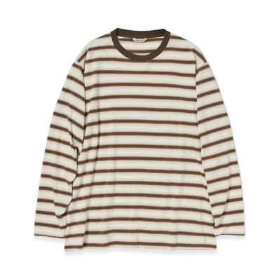 AURALEE Gradient Stripe Jersey L/S Tee "Fade Brown Stripe"