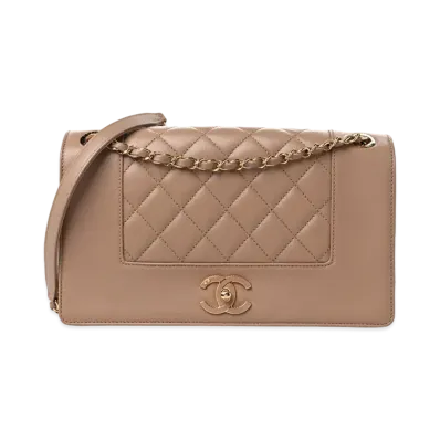 CHANEL Matelasse Mademoiselle Flap Chain Bag Lambskin "Beige/Gold"