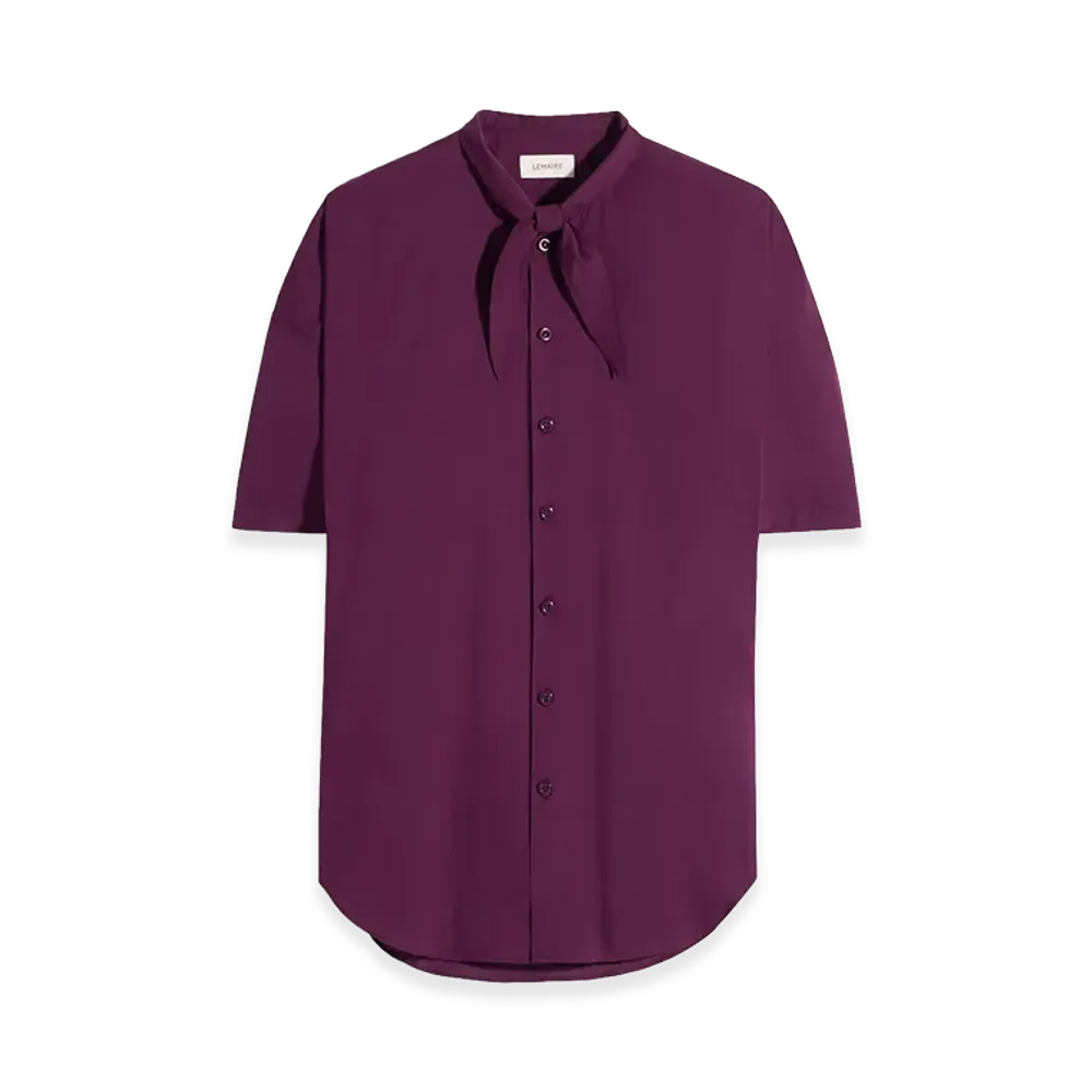 LEMAIRE Women's Washed Cotton Muslin Short Sleeve Scarf Shirt "Grape"