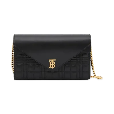 Burberry Quilted Lambskin Wallet with Detachable Chain Strap "Black"