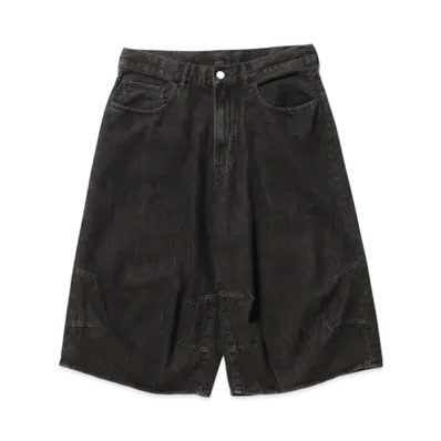 BEAMS 5 Pocket Quarter Length Wide Denim "Black"