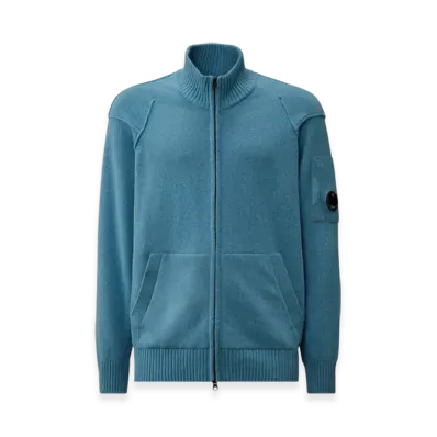 C.P. Company Lambswool GRS Full Zip Sweater "Aegean Blue Light Blue"