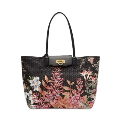 Salvatore Ferragamo Giardino Print Tote Bag (S) - Econyl Nylon "Black"