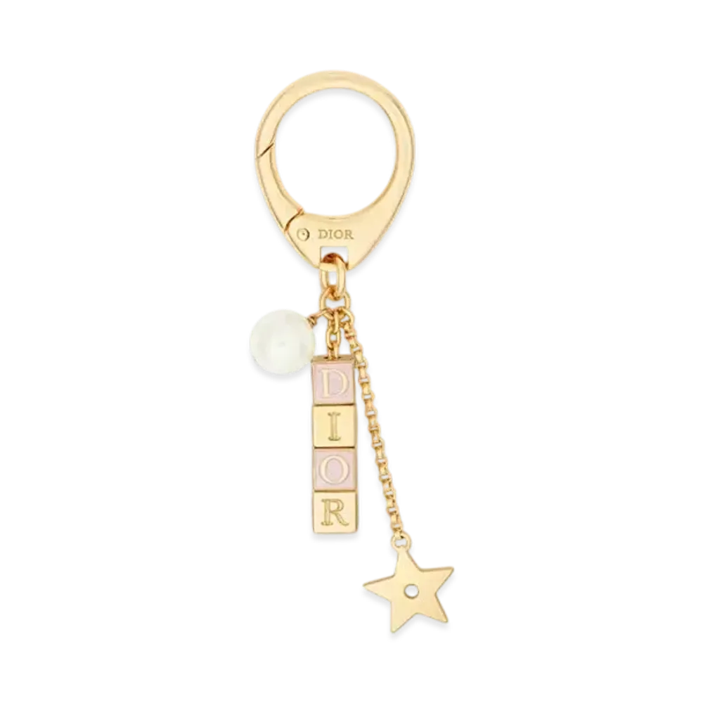 Dior D-Dice Bag Charm Metal with Lacquer and Resin Pearl "Gold/Pale Pink/White"
