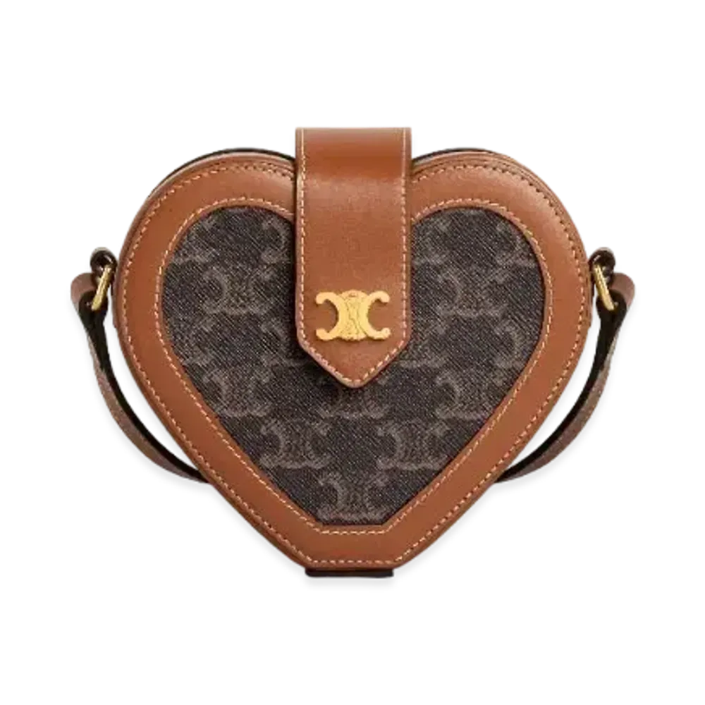 CELINE Heart Tambour In Triomphe Canvas And Calfskin "Tan"