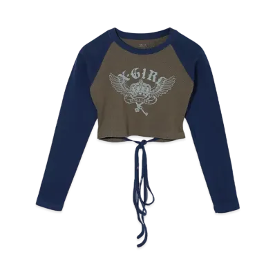 X-Girl Crown And Wings Raglan L/S Baby Tee "Olive"