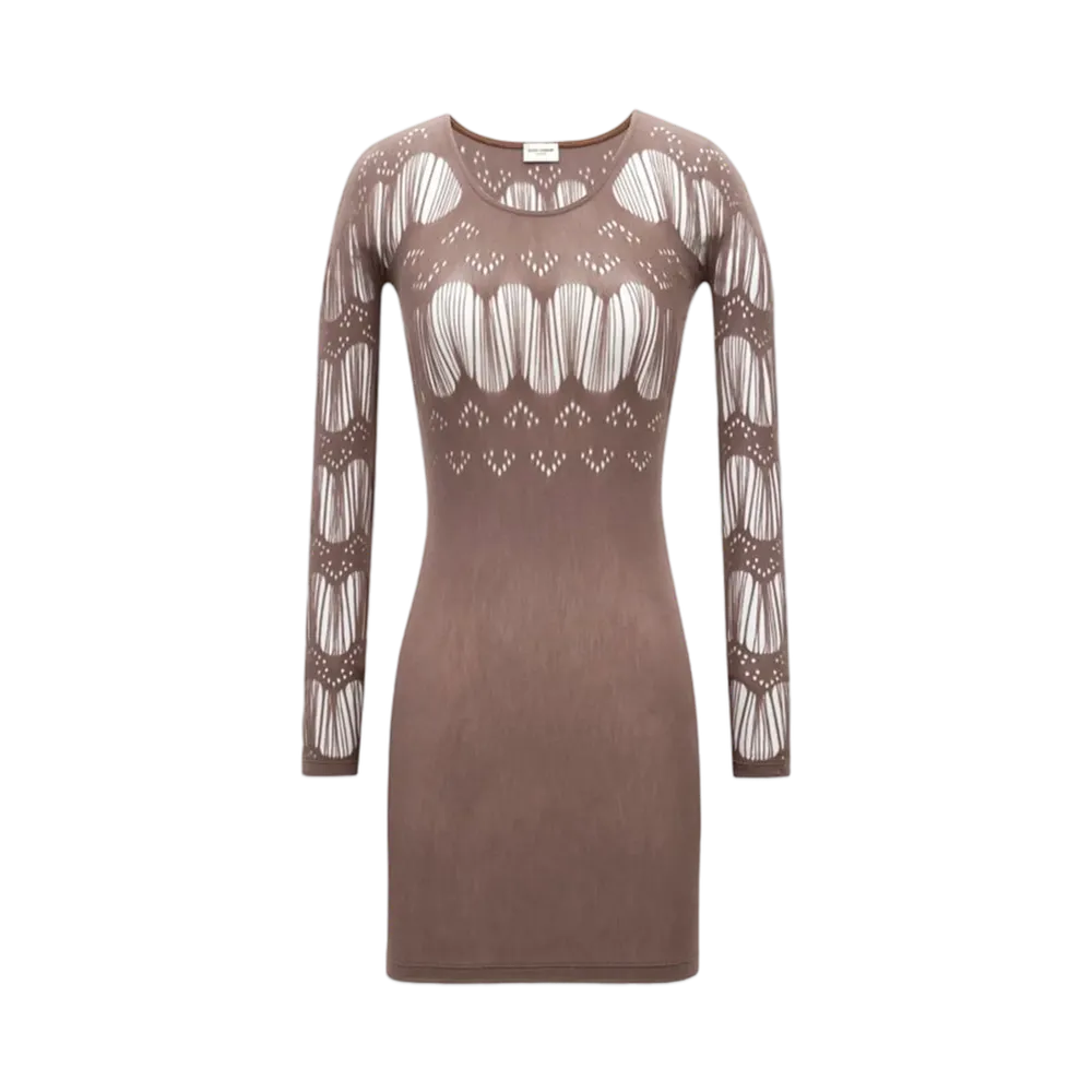 Saint Laurent Women's Dress in Ladder-Knit Jersey "Taupe"