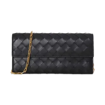 Bottega Veneta Intrecciato Calfskin Chain Wallet "Black"