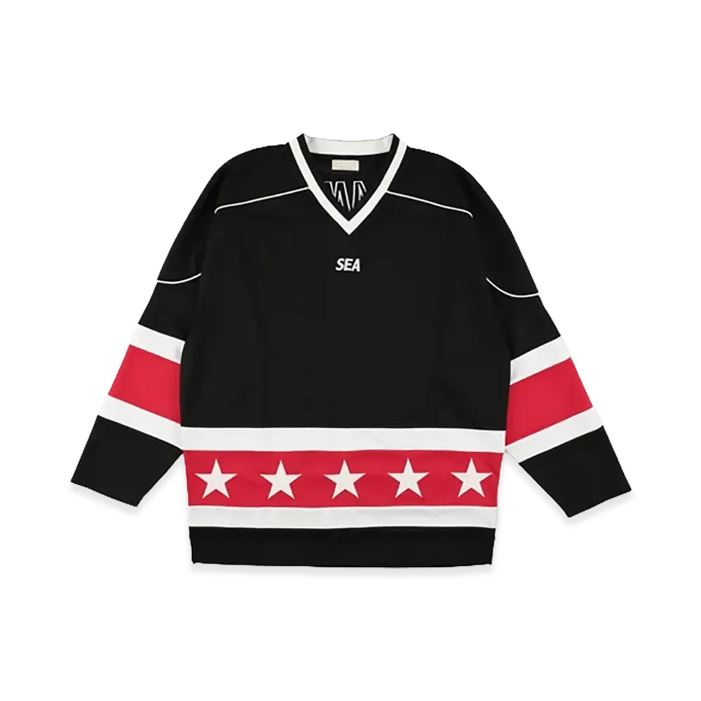 WIND AND SEA Oversized Hockey Shirt "Black Red"