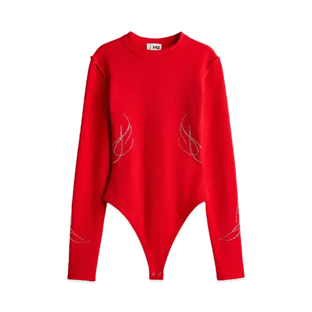 HERONPRESTON x H&M H2 Rhinestone-Detailed Thong Bodysuit "Red"