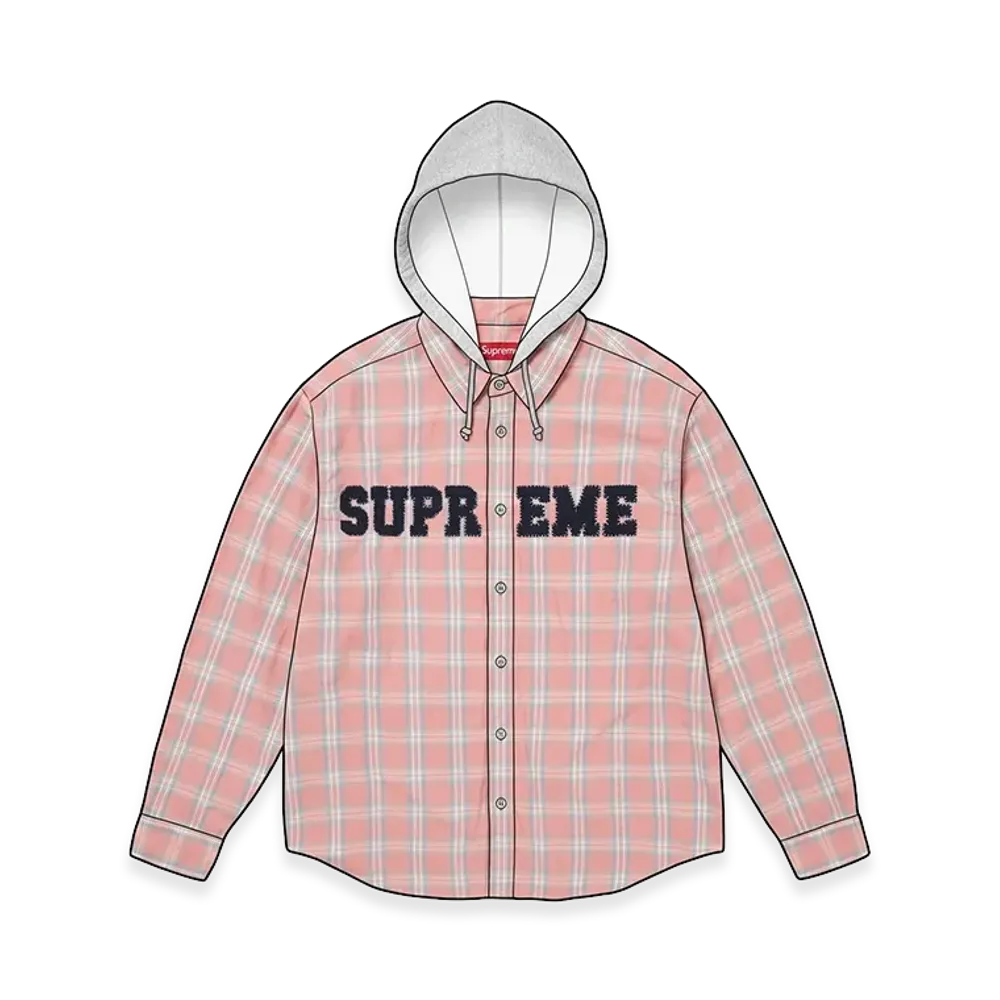 Supreme Appliqué Hooded Flannel Shirt "Pink"