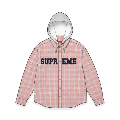 Supreme Appliqué Hooded Flannel Shirt "Pink"