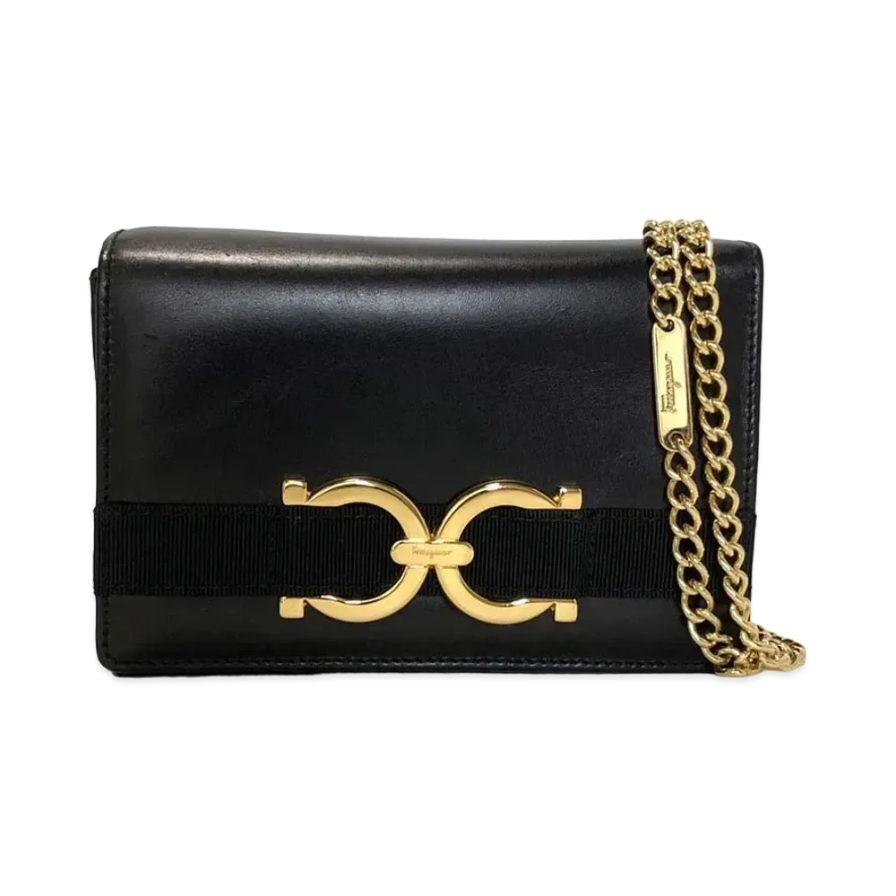 Salvatore Ferragamo Gancini Mini Chain Shoulder Bag "Black"