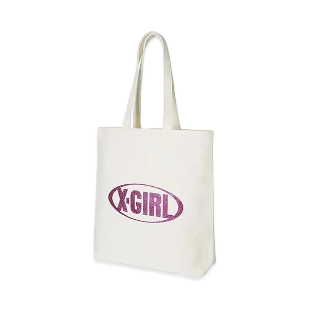 X-Girl Glitter Oval Logo X-Girl Canvas Tote Bag "White"