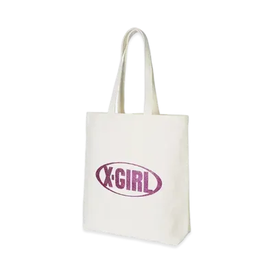 X-Girl Glitter Oval Logo X-Girl Canvas Tote Bag "White"