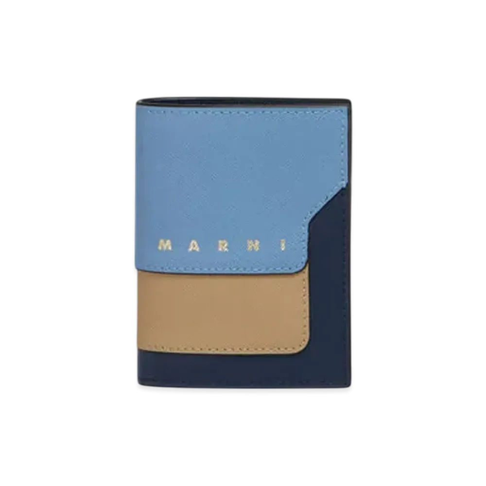 Marni Saffiano Leather Bi-Fold Wallet "Blue/Beige/Light Blue"