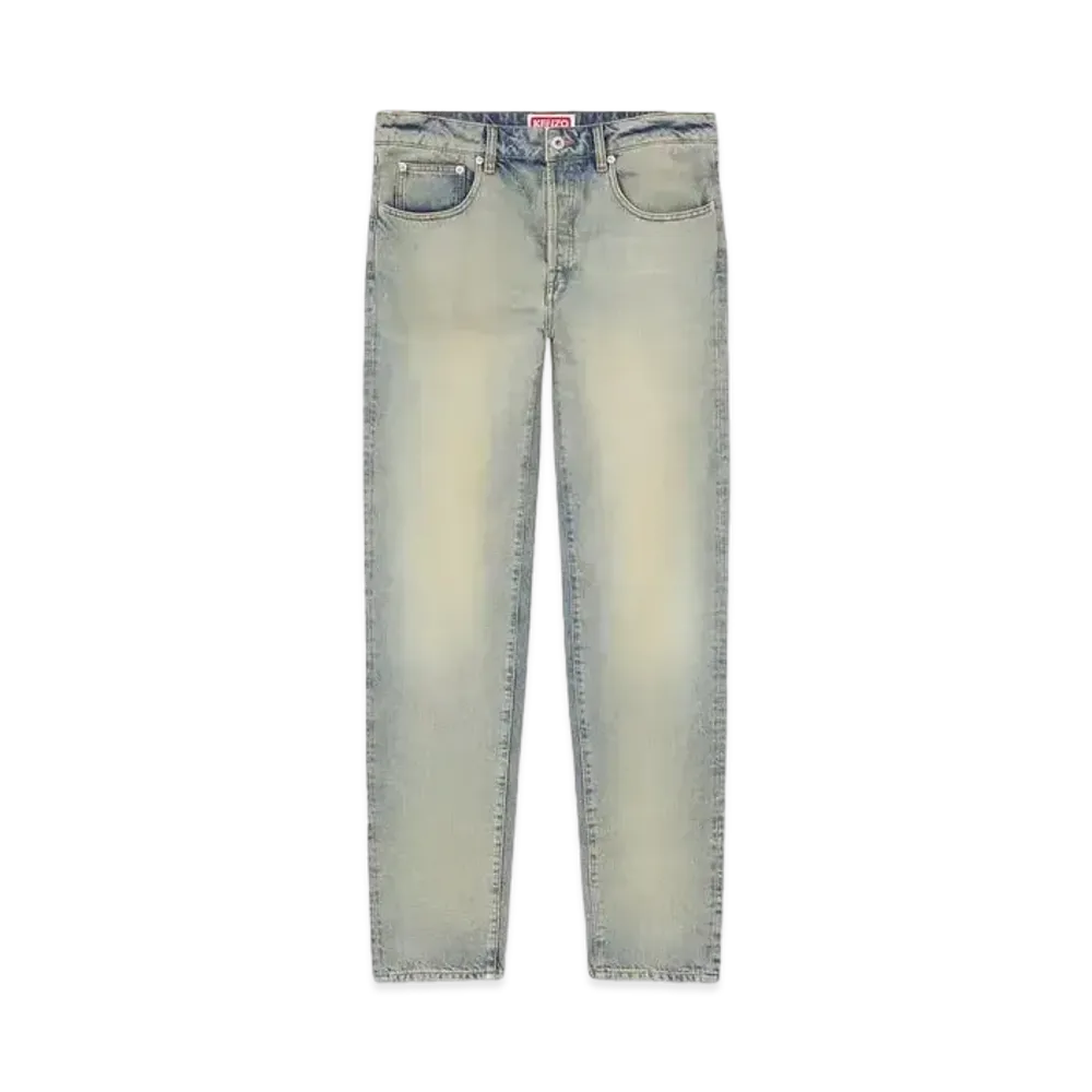 KENZO 'DRAWN VARSITY' Slim Fit BARA Jeans "Stone Bl Dirty Blue Denim"