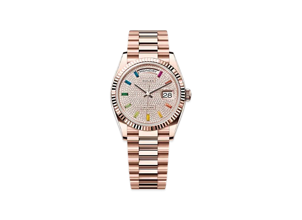 ROLEX Day-Date 36mm Everose Gold 128235 "Pave diamonds"
