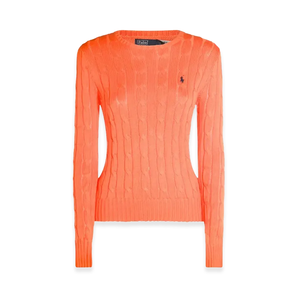 Polo Ralph Lauren Women's Cable-Knit Slim Fit Cotton Crewneck Sweater "Orange"