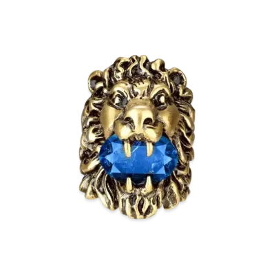 GUCCI Lion Head Ring With Crystal "Gold"