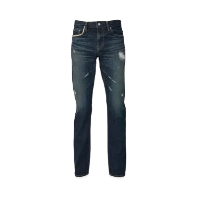 HYSTERIC GLAMOUR RW CLASH Processed Denim Slim Straight Pants "Dark Indigo Blue"