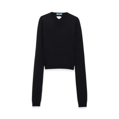 PRADA Women's Wool V-Neck Sweater "Navy"