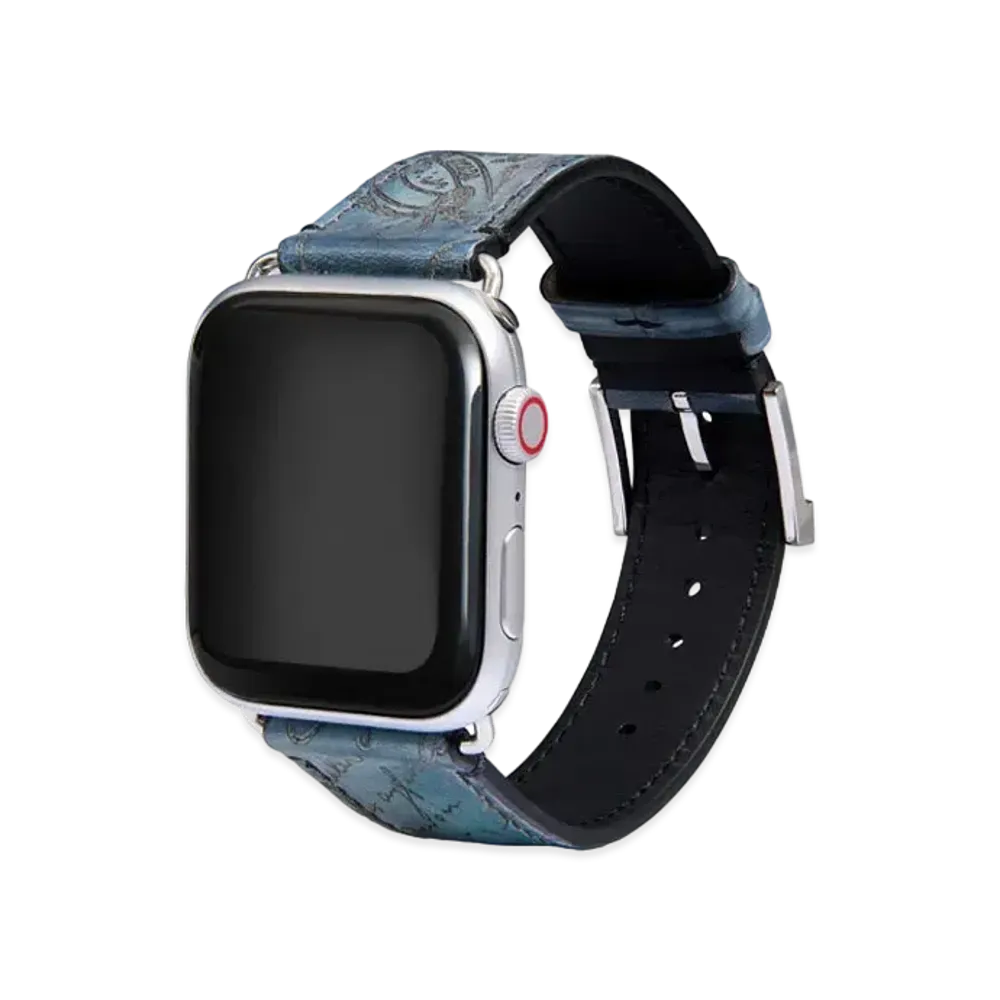 Berluti Apple Watch Bracelet Scritto Leather "Stone Denim"