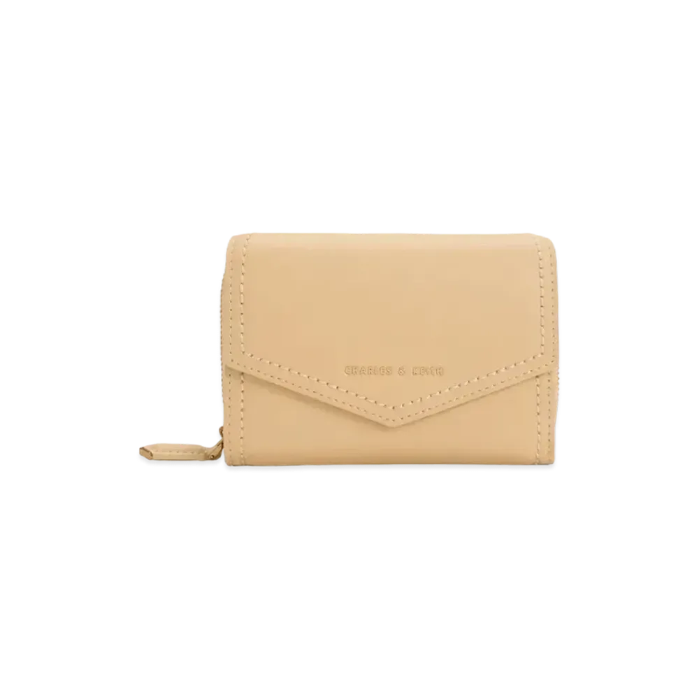 CHARLES & KEITH Stitched Trim Envelope Wallet "Beige"