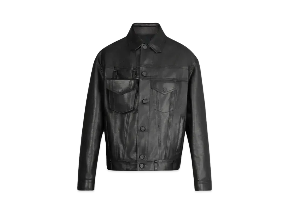 Louis Vuitton Leather Denim Jacket Chain & 3D Pocket "Noir"