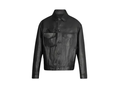 Louis Vuitton Leather Denim Jacket Chain & 3D Pocket "Noir"