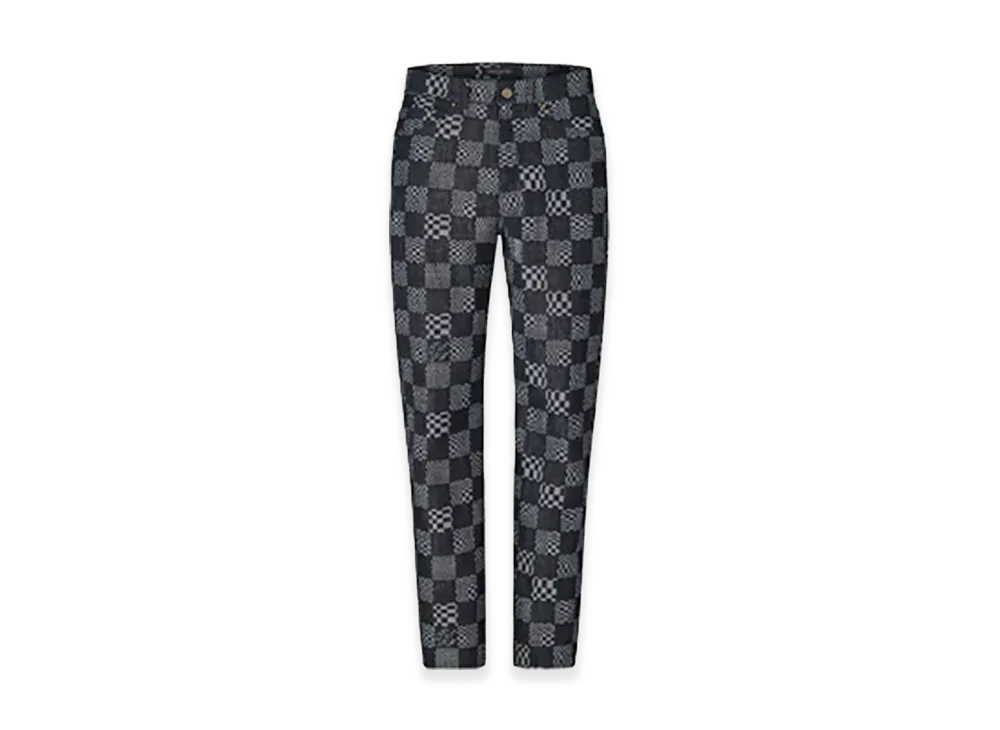 Louis Vuitton Checkered Slim Mid-Rise Button Jeans "Grey"