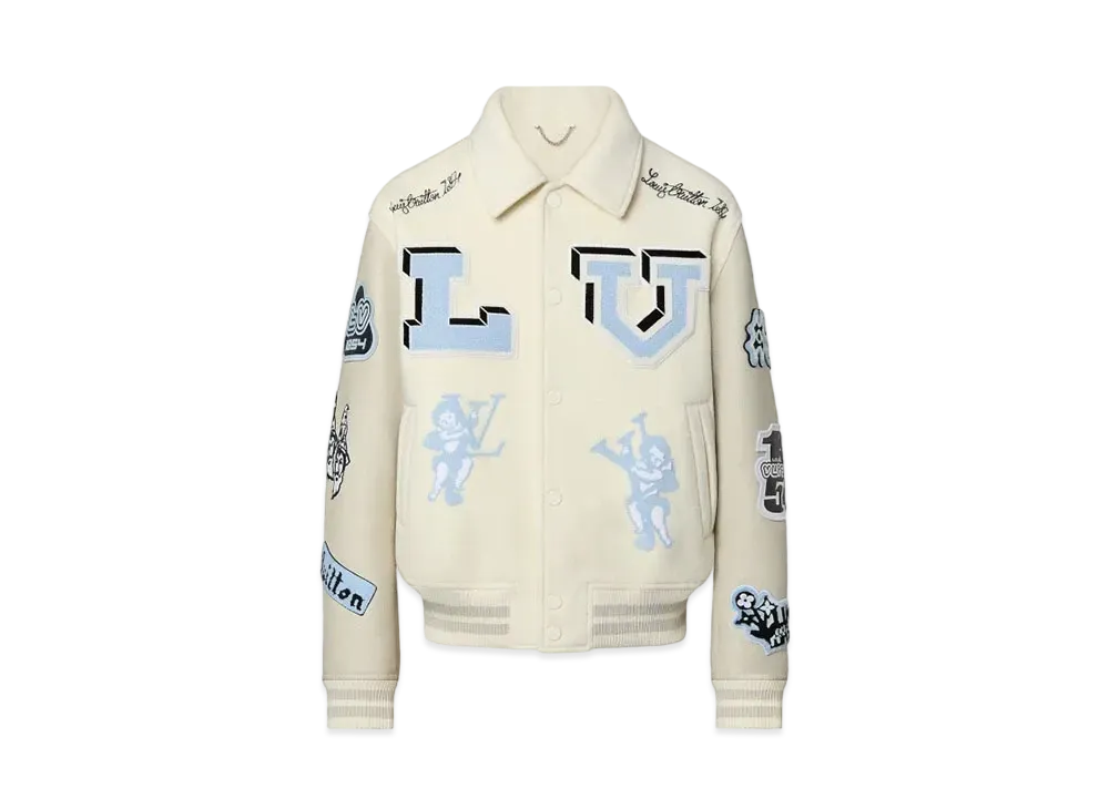 Louis Vuitton Multi Patch Mixed Leather Varsity Blouson Jacket "Blanc"