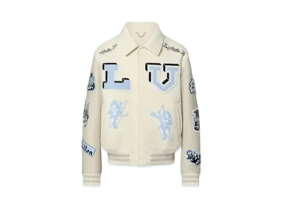 Louis Vuitton Multi Patch Mixed Leather Varsity Blouson Jacket "Blanc"