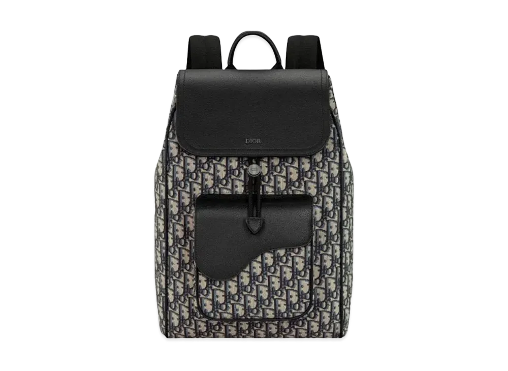 Dior Saddle Backpack Dior Oblique Jacquard Grained Calfskin "Beige/Black"