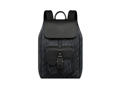 Dior Saddle Backpack with Flap Dior Oblique Jacquard and Grained Calfskin "Black"