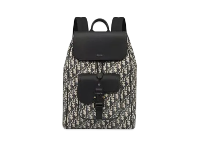 Dior Saddle Backpack with Flap Dior Oblique Jacquard with Grained Calfskin "Beige/Black"