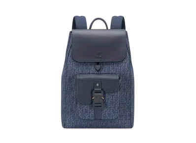 Dior Saddle Backpack with Flap Dior Oblique Jacquard and Grained Calfskin "Navy Blue"