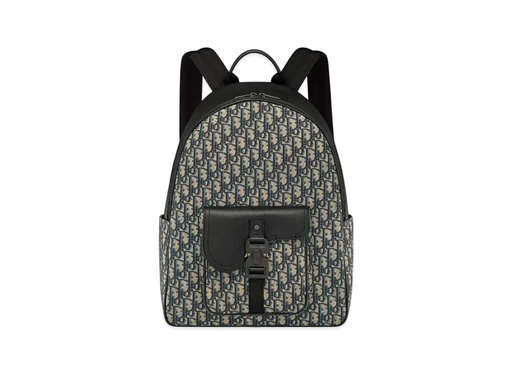 Dior Saddle Zip Backpack Dior Oblique Jacquard with Grained Calfskin "Beige/Black"