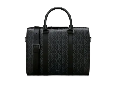 Dior Lingot Briefcase CD Diamond Canvas Smooth Calfskin "Black"