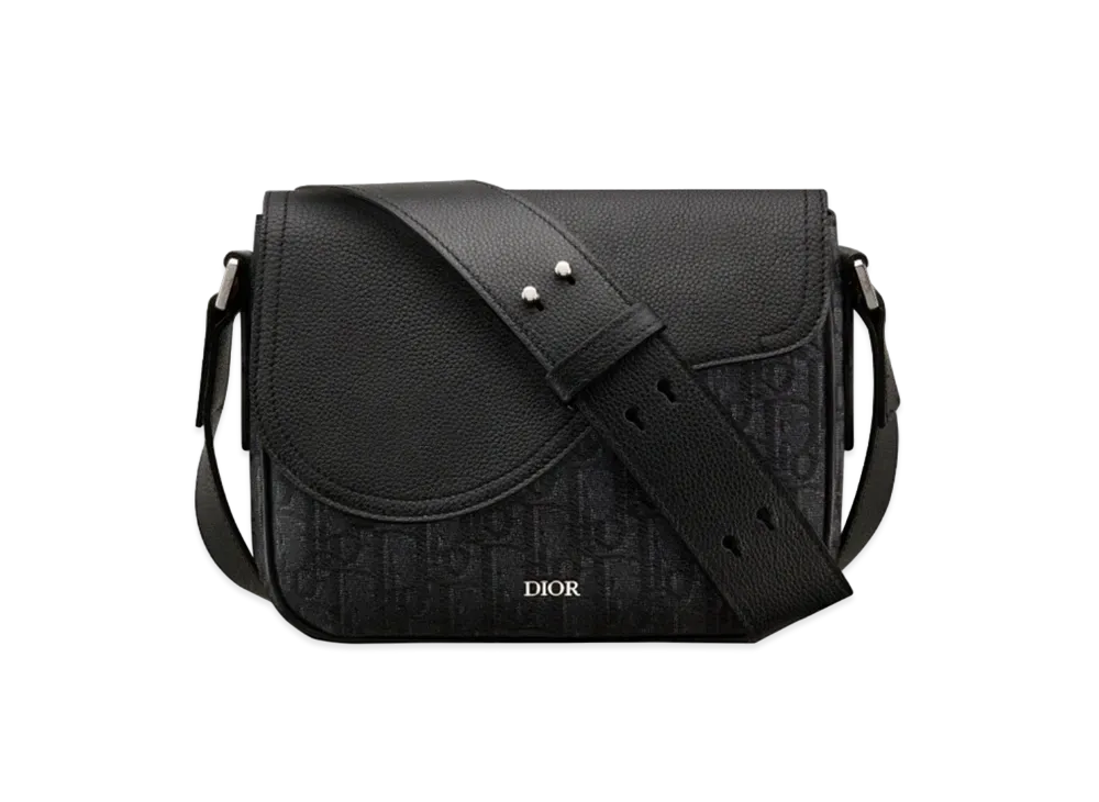 Dior Mini Saddle Messenger Bag Grained Calfskin Dior Oblique Jacquard "Black"