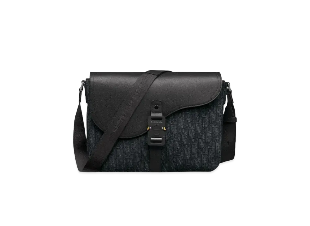 Dior Saddle Messenger Bag Dior Oblique Jacquard and Grained Calfskin "Black"