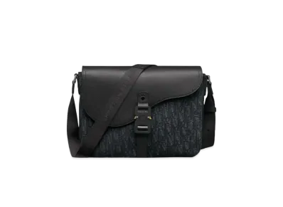 Dior Saddle Messenger Bag Dior Oblique Jacquard and Grained Calfskin "Black"