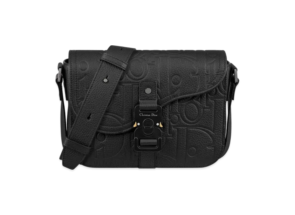 Dior Small Saddle Messenger Bag with Flap Dior Gravity Leather and Grained Calfskin "Black"