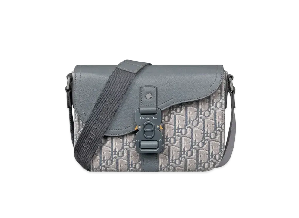 Dior Small Saddle Messenger Bag with Flap Dior Oblique Jacquard and Grained Calfskin "Deep Gray"