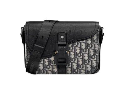 Dior Mini Strap Saddle Bag Grained Calfskin Dior Oblique Jacquard "Beige/Black"