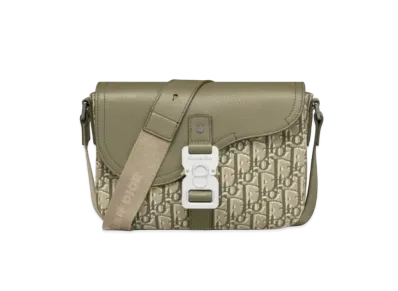 Dior Small Saddle Messenger Bag with Flap Dior Oblique Jacquard and Khaki Grained Calfskin "Khaki"