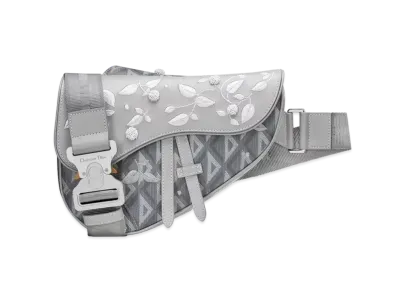 Dior Saddle Bag CD Diamond Canvas Smooth Calfskin Lily Of The Valley Embroidery "Gray"