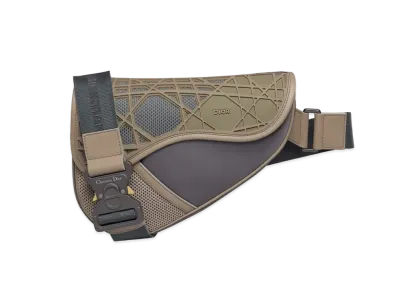 Dior Saddle Bag Deep Smooth Calfskin Upcycled Nylon Warped Cannage Motif Rubber "Gray/Beige"